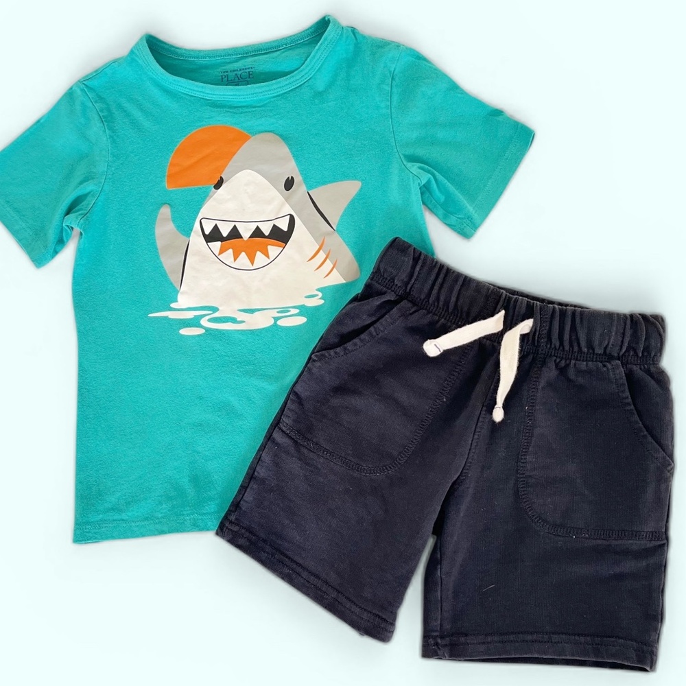 Carter's Children Place Shark Tee and Black Shorts Size 5